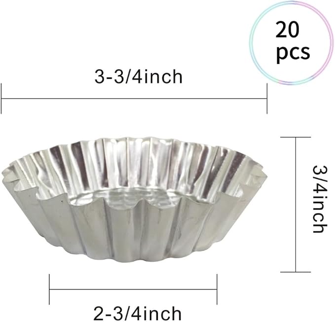 MYStar Set of 20, 3-3/4" Fluted Design Round Shape Non-stick Aluminum Tart Mold, Mini Pie Tin, Tartlet Pan