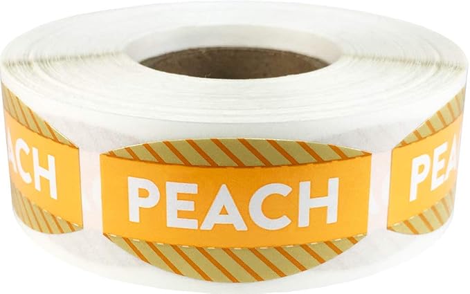 Peach Grocery Store Food Labels .75 x 1.375 Inch Oval Shape 500 Total Adhesive Stickers