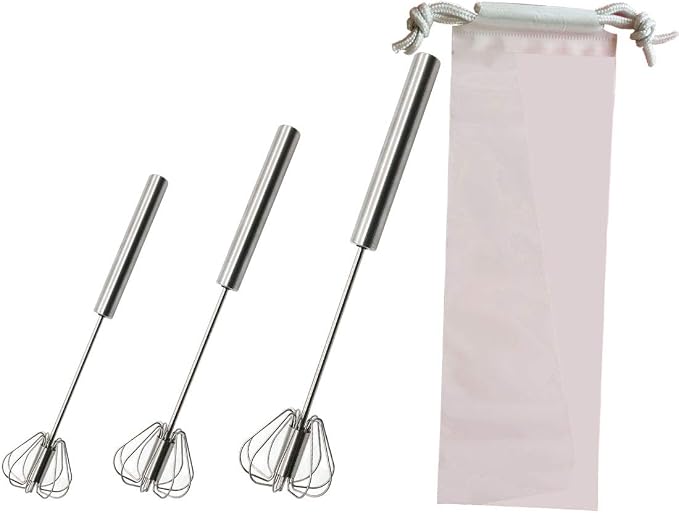 Stainless Steel Semi-automatic Egg Whisk - 3PCS Hand Push Rotary Whisk Blender (3 Pack)