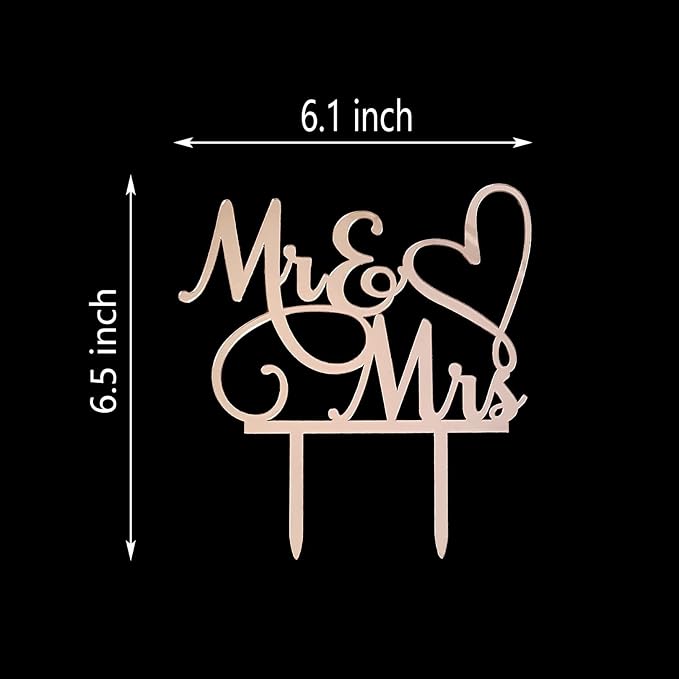 Mr and Mrs Cake Topper - Bride and Groom Sign Wedding/Engagement Cake Toppers Decoration, Mirror Rose Gold Acrylic