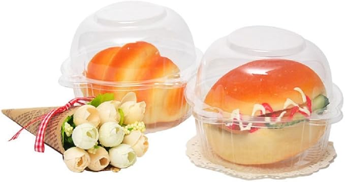 Hewnda 50 Pack Plastic Single Individual Cupcake Muffin Dome Holders Cases Boxes Cups Pods,Great for parties or cake,muffin sales