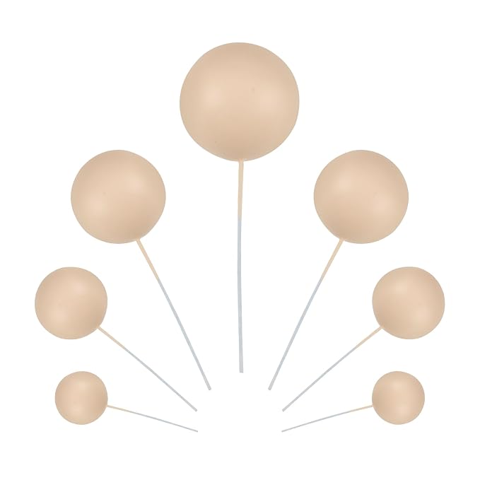 Gyufise 30Pcs Ball Cupcake Toppers Balls Cake Toppes Foam Balls Picks DIY Mini Balloon Cake Topper for Baby Shower Birthday Favor Wedding Anniversary Party Cake Decorations Supplies Khaki