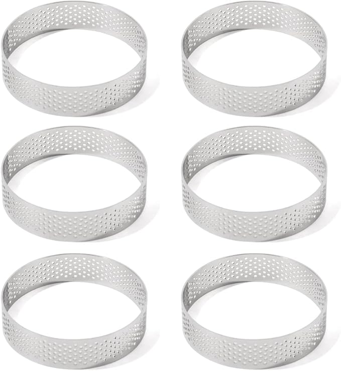 6pcs 304 Stainless Steel Round Tart Ring 3.15 inch Metal Perforated Cake Mold Pastry Molud for Circle Tartlet French Dessert Small Fruit Tarte Crust