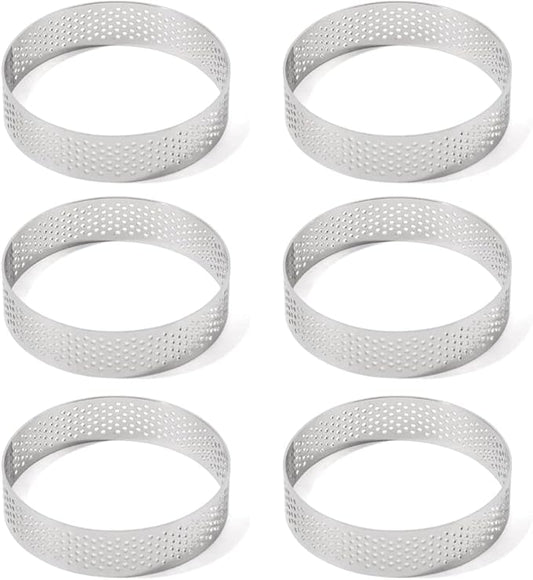 6pcs 304 Stainless Steel Round Tart Ring 3.15 inch Metal Perforated Cake Mold Pastry Molud for Circle Tartlet French Dessert Small Fruit Tarte Crust