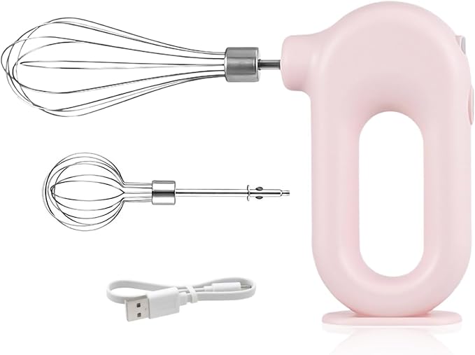 Cyrank Cordless Hand Mixer, Handheld Mixer Electric Hand Mixer 4 Speed Electric Handheld Mini Egg Beater USB Charing 1500mah(Pink)
