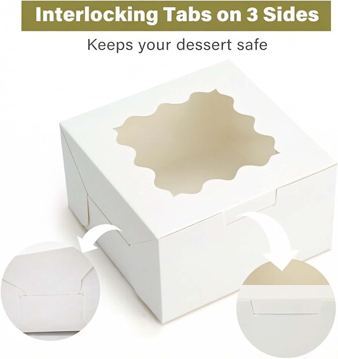 LotFancy 60pcs Small Cookie Boxes, 4x4x2.5 Inches, Bakery Boxes with Window, Baked Goods Packaging Containers for Cupcakes, Dessert, Macarons, Chocolates Donuts, Treats, Pastries