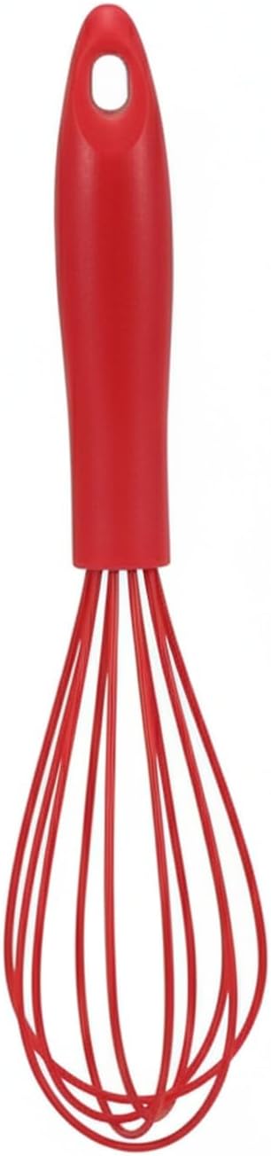 Curved Silicone Whisk, 10.2-Inch Flexible Mixing Tool for Batters and Eggs, Red
