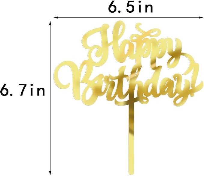 Sleyberoy Happy Birthday Cake Topper-Golden Acrylic Happy Birthday Cake Decor， Anniversary/Birthday Party Cake Decor (Acrylic gold)