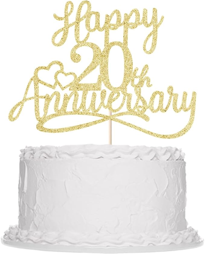 Sleyberoy Glitter Happy 20th Anniversary Cake Toppers – For Wedding, Company, & Birthday Parties (20th)