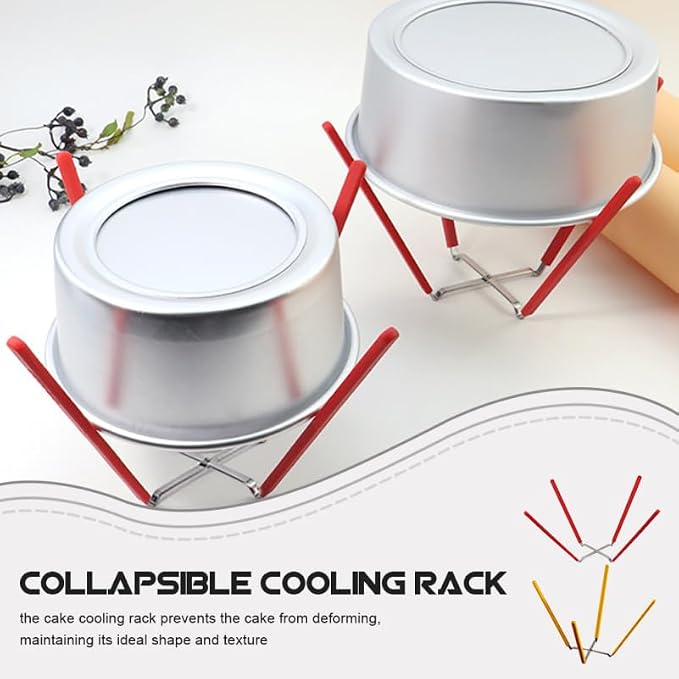 Kisangel 2Pcs Foldable Cake Cooling Rack, Inverted Stainless Steel Stand for Chiffon Cake, Collapsible Baking Tool with Silicone Feet, Stable Support for Desserts