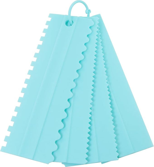 ZCZQC 4PCS Cake Scraper Decorating Plastic Serrated Comb Cream Cake Edge Shaping Tool Side Smoothing Texture Decorating Kitchen Baking DIY Tool 8.07inx2.76in Blue