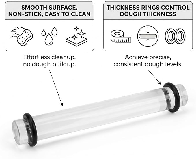 DIYOOHOMY 2Pcs Polymer Clay Roller Tools, Acrylic Rolling Pin with Thickness Rings Kit, Air Dry Clay Tools Clear Slab Roller Supplies