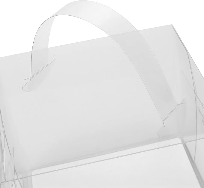 KEILEOHO 50 PCS 5 x 5 x 4 Inch Transparent Bakery Boxes, Clear Cake Box, Plastic Cake Carrier with Lid and Handle Transparent Gift Favor Box Cupcake Treat Boxes for Party, Wedding