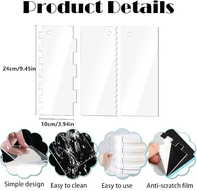 6 Pack Cake Scraper Smoother, Acrylic Double Edge Sided Patterned Cake Decorating Scraper Comb for Mousse Butter Cream Dessert Decor