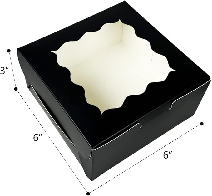 Bakepacker 60pcs Black Cookie Boxes 6x6x3 inches Easy Assemble Macaroon Pastry Boxes Bakery Boxes with Window for Bakery
