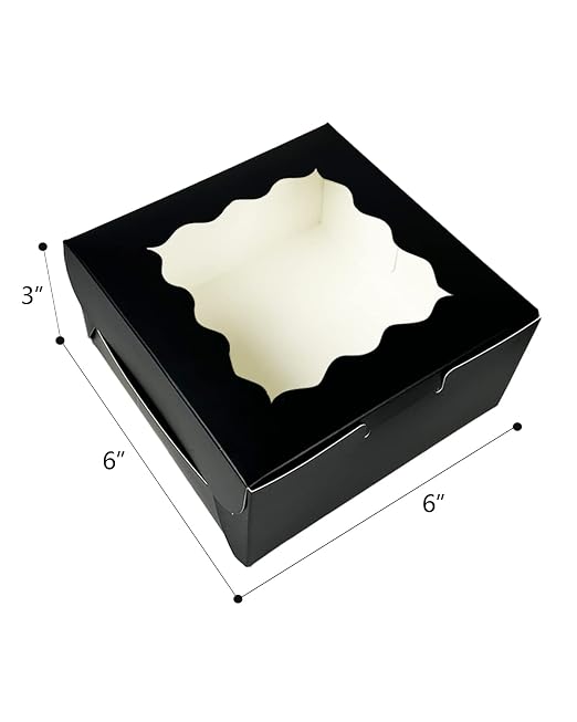 Bakepacker 240pcs Black Cookie Boxes 6x6x3 inches Easy Assemble Macaroon Pastry Boxes Bakery Boxes with Window for Bakery
