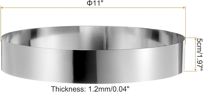 HARFINGTON 2PCS Round Cake Ring 11 x 2 Inch Seamless Stainless Steel Pastry Mousse Dessert Ring Mirror Coating for Baking Cooking Making Tool