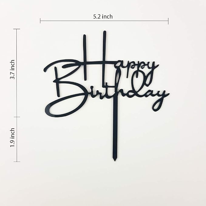 Happy Birthday Cake Topper for Birthday Party Decorations (Black Acrylic)