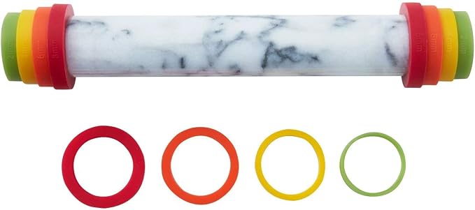 JEmarble Adjustable Rolling Pin with Silicone Guide Rings (Premium Quality)