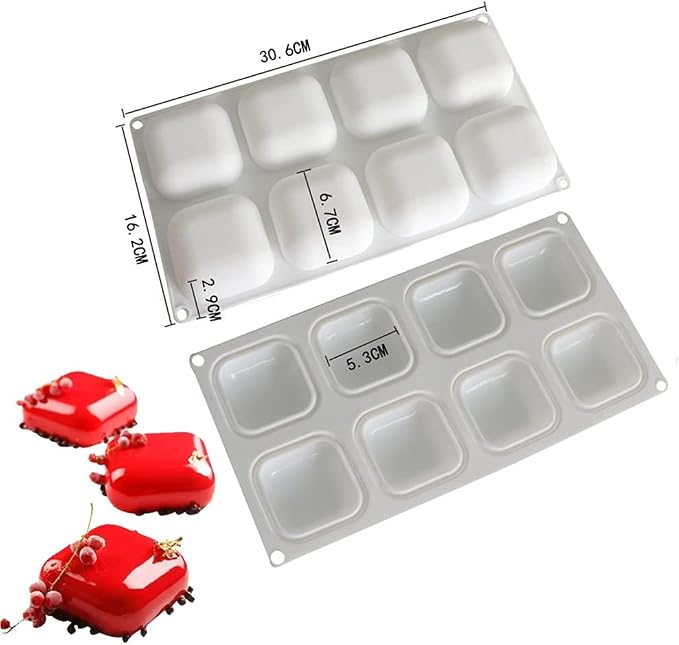 8 Cavity Square Silicone Mold For Doughnut Dessert Baking Pan Ice Cream Biscuit Cake Tools DIY Soap Mould Use Steam Oven