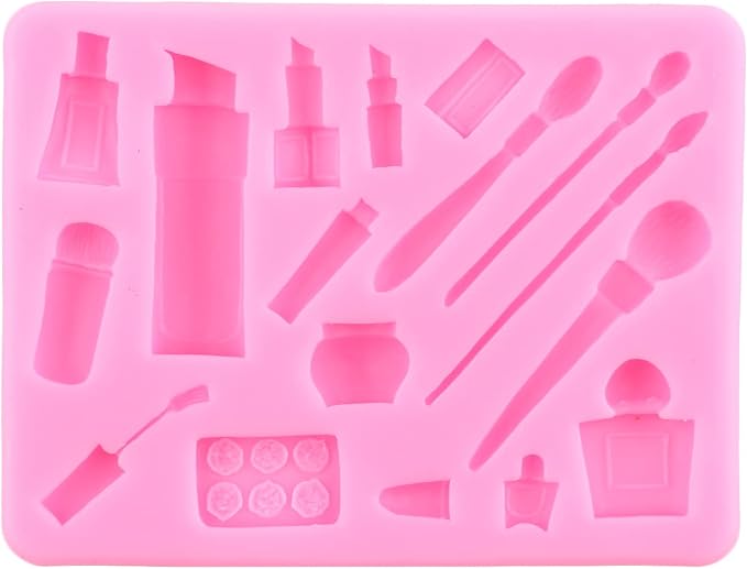 ZiXiang Valentine's Day Fondant Molds Makeup Theme Silicone Mold Lips Hearts Silicone Candy Mold Kiss Lipstick Perfume Mold For Chocolate Cake Decorating Cupcake Topper Gum Paste Polymer Clay Set Of 6
