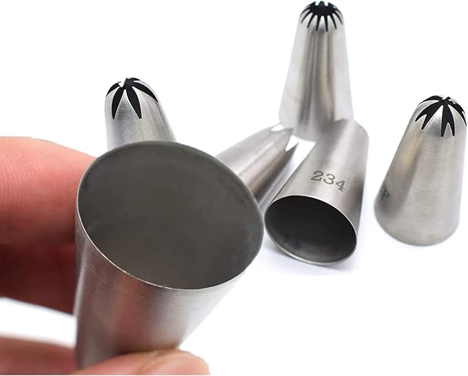 Cake Decorating Icing Piping Tip Set,6 Large Decorating Tips #1M 2A 2D 2F 6B 234, Stainless Steel Pastry Tips Frosting Tips Nozzles for Cupcake Cake Cookie decro