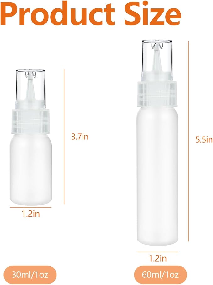 10 Pcs Squeeze Bottles – 30ml & 60ml Plastic Icing Bottles for Cake, Cookie, Pastry, Frosting, Food Coloring, DIY, and Ice Cream Decoration