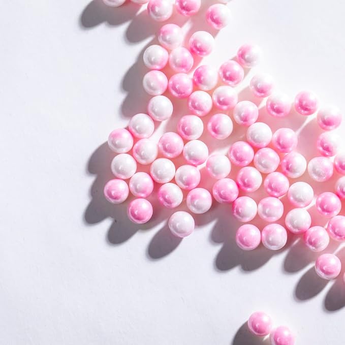 Rainbow Sprinkles Pink White Edible Pearls sprinkles,Cake sprinkles,Cookie sprinkles,Sugar Pearl, Edible Candy Pearls 7mm 130g 4.6OZ for Cake Cupcake Decorationg (Pink+White-7mm)