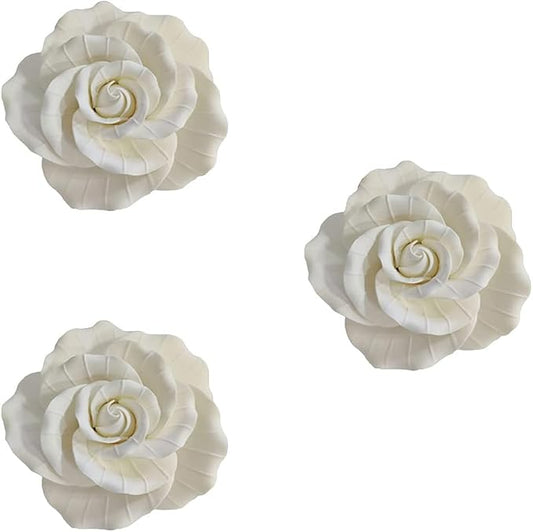 O'Creme White Garden Roses Gumpaste Flower - 4-1/2" Edible Flowers for Cake Decorating - Sugar Paste Decorations for Cakes, Cupcake Toppers - Birthday, Valentine's Day - Baby Shower - Set of 3