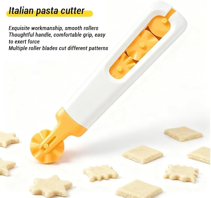 2 pcs Italian Pasta Cutter with 8 Replaceable Roller Cutters, White and Yellow, Professional Pastry Dough Tool for Baking