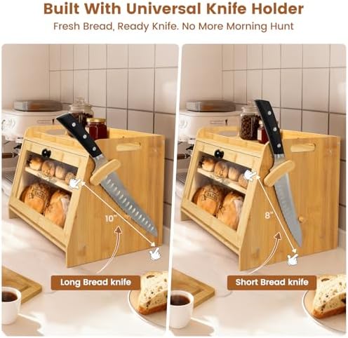 Piklohas 8 Inch Resharpenable Bread Knife+Bread Box for Kitchen Countertop