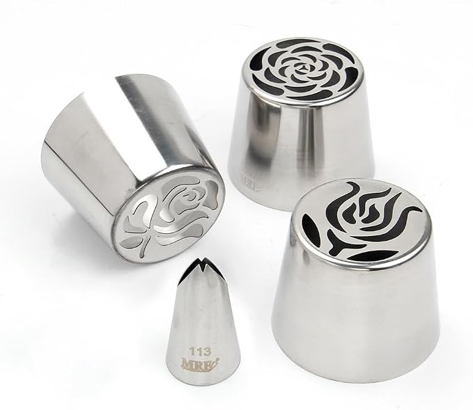 15 Pieces Extra Large Cake Decorating Russian Flower Piping Tips Set, 3 XXL Russian Piping Tip, 1 Leaf Piping Nozzles,10 Disposable Pastry Bags with 1 Cleaning Brush for Cake Decorations