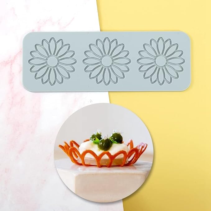 TUKE 3D Leaves Silicone Molds Flower Cake Fondant Mat Bee Leaf Pastry Moulds Rose Impression Chocolate Hollow Lace Mold (Sunflower_9.04x3.2x0.12inch_F)