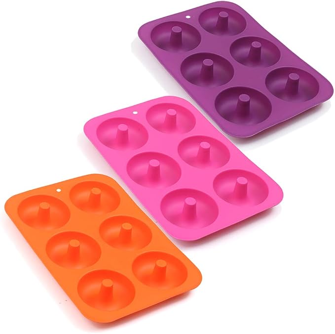 6-Cavity Silicone Donut Mold, Silicone Bagel Mold, Non-Stick Donut Mold, Food Grade Silicone, BPA Free, 3 Pcs