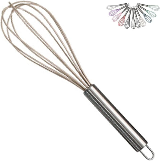 1-Piece Khaki Silicone Whisk with Stainless Steel Handle BRIIEC 10-inch Egg Beater Milk Beater Balloon Whisk Manual Baking Tool for Blending Stirring Whisking and Beating