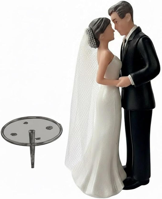 Wedding Cake Topper Bride and Groom Figurine with Veil, Classic Couple Cake Decoration for Wedding, Engagement, Bridal Shower Party(Black)