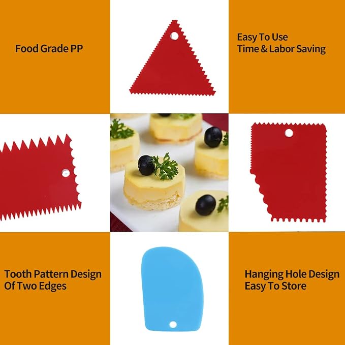 Cake Smoother Scraper Dough Scraper Tools Set,Cake Icing Scraper Smoother,Reusable Bread Cream Pizza Cutter,Flexible Plastic Pastry Cutter,For Baking Cake Edge Stripe Decorating Comb(9Pcs,Multicolor)
