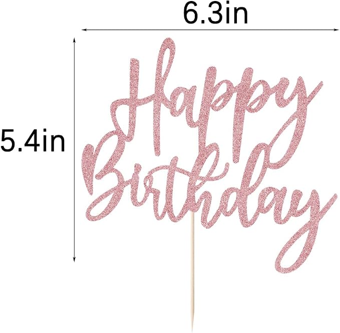 LVEUD Rose Gold Glitter Happy Birthday Cake Topper, 1 Count, 8x7 Inches, Cardstock, Ready to Sparkle, Safe & Non-Toxic