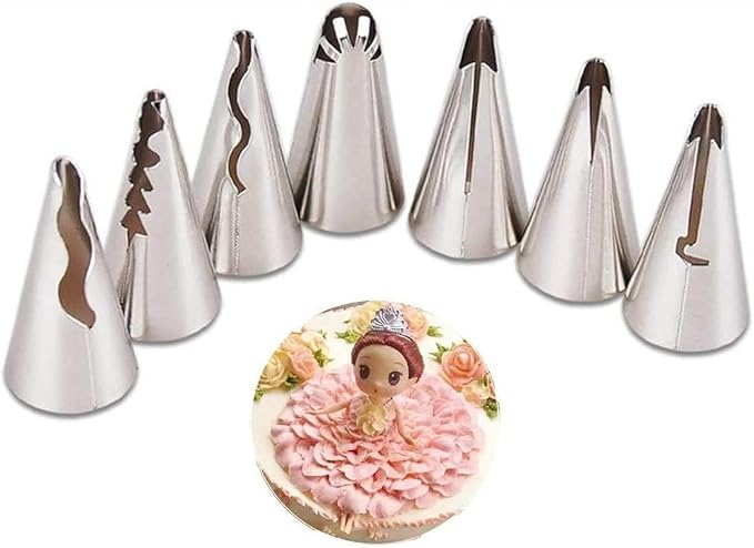 Silver Pleated Skirt Piping Nozzles Set, Stainless Steel Russian Nozzles Tips Piping Set for Pastry Fondant, Cake Decorating Supplies Baking Tools, Decorating Tools, Icing and Piping Tips（#080）