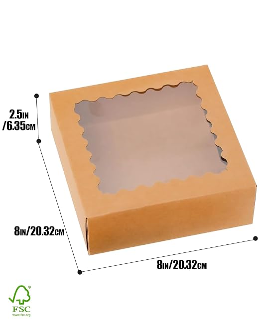 qiqee Auto-pop Up 240pcs Brown Pastry Box With Window Donut Pie Boxes 8"x8"x2.5" Bakery Box