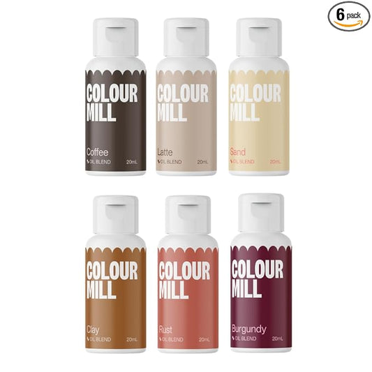 Colour Mill Oil Blend Food Coloring, Outback Pack - 20 Milliliters Each of 6 Colors: Burgundy, Clay, Coffee, Latte, Rust and Sand
