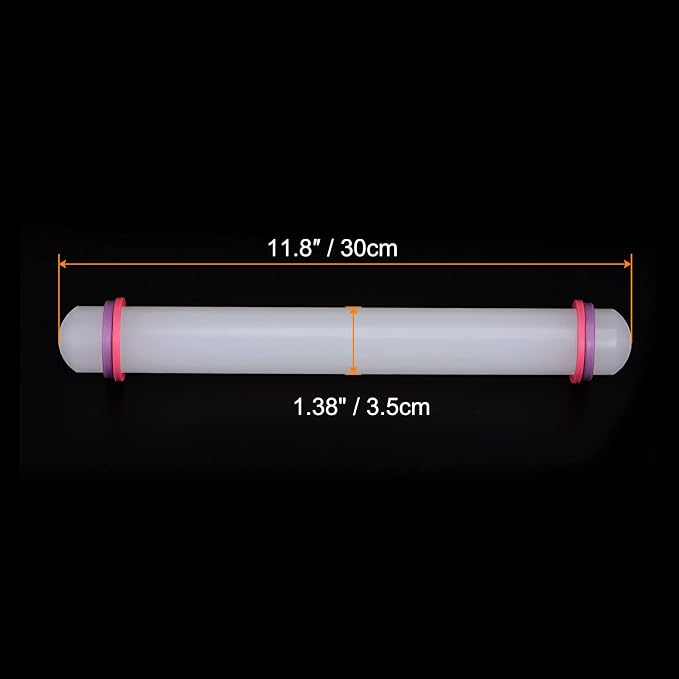 HARFINGTON Fondant Rolling Pin 12 Inch x 1.38 Inch Adjustable Guide Rings Non-Stick PP Plastic Fondant Roller Dough Roller Kitchen Decorating Tools for Cookie Pastry Pizza Clay