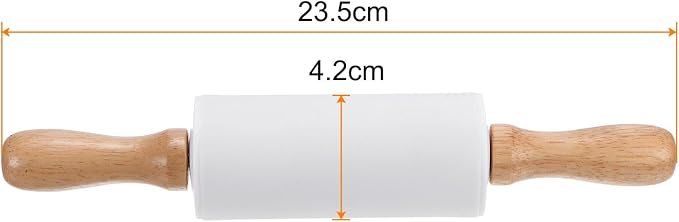 HARFINGTON Silicone Rolling Pins for Baking 9.25 Inch Non-Stick Silicone Surface Wooden Handle Rolling Pin Small Roller Playdough Rolling Pins for Fondant Kitchen Dough Pizza, White