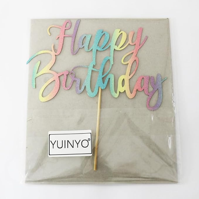 Handmade Glitter happy birthday Cake Topper, Happy Birthday Cake Bunting Decor,Birthday Party Decoration Supplies (Chroma)