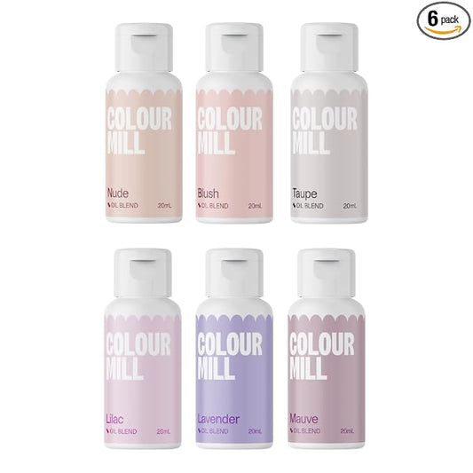 Colour Mill Oil Blend Food Coloring, Bridal Pack - 20 Milliliters Each of 6 Colors: Blush, Lavender, Lilac, Mauve, Nude and Taupe