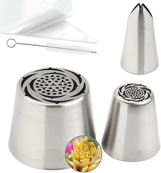 14 PCS Russian Piping Tips Set,Stainless Steel Icing Nozzles for Cake Decorating, Cream Flower Bouquet DIY Cookies, Desserts Baking Tools 1 XXL,1 XL,1 Medium Leaf,10 Piping Bags,1 Brush(S54)