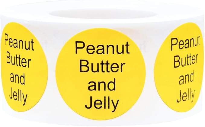 Yellow with Black Peanut Butter and Jelly Circle Dot Adhesive Stickers, 1 Inch Round Labels, 500 Total Stickers