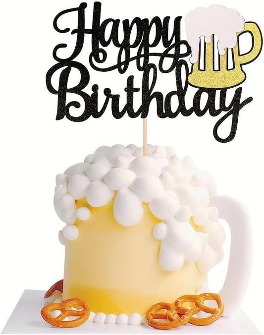FBQ Happy Birthday Beer Mug Cake Topper DIY Beers Festival Themed Baby Shower Boys' Party Decoration Supplies