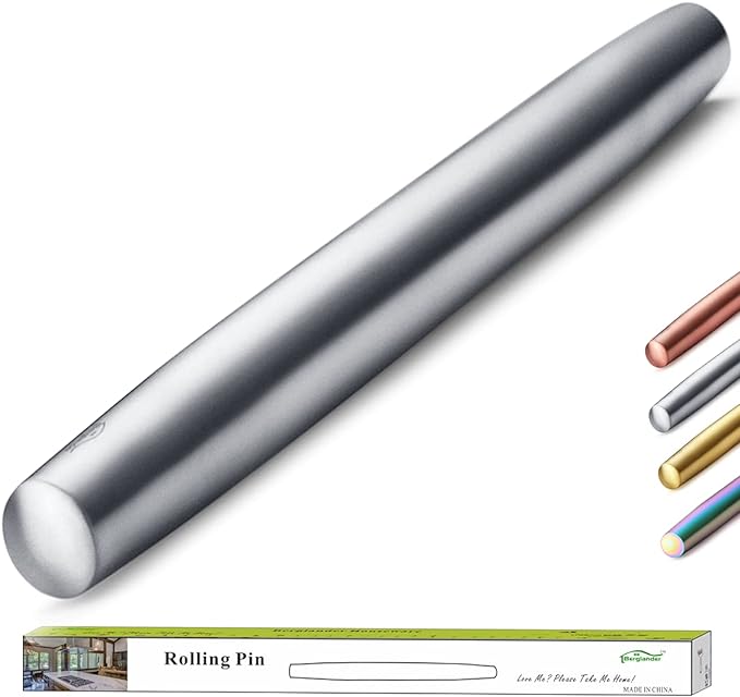 Stainless Steel Rolling Pin, Matte Finish 16.7 Inches, Berglander Rolling Pin For Baking Pizza Dough, Pie, Cookie, Essential Kitchen Utensil Gift Ideas For Bakers.