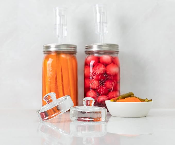 JILLMO 4 Pack Fermentation Kit for Wide Mouth Mason Jars, Stainless Steel Fermentation Lids with Glass Weights and Airlocks, Easy Fermenting Set for Pickling, Canning and Sauce (No Jars)